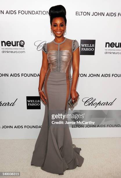 Actress Anika Noni Rose arrives at the 20th Annual Elton John AIDS Foundation Academy Awards Viewing Party at The City of West Hollywood Park on...