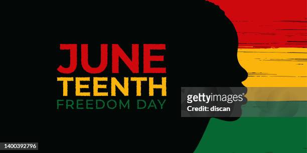 juneteenth independence day banner. silhouettes of african-american profile. june 19 holiday. - juneteenth 1865 幅插畫檔、美工圖案、卡通及圖標