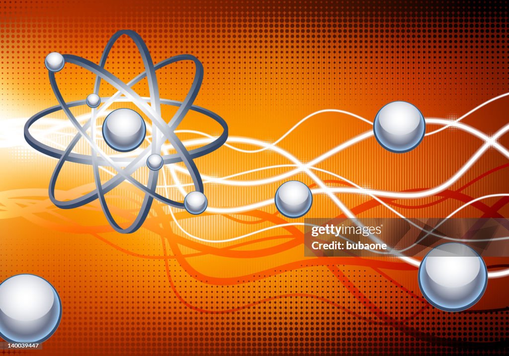 Abstract atom digital drawing on orange background.