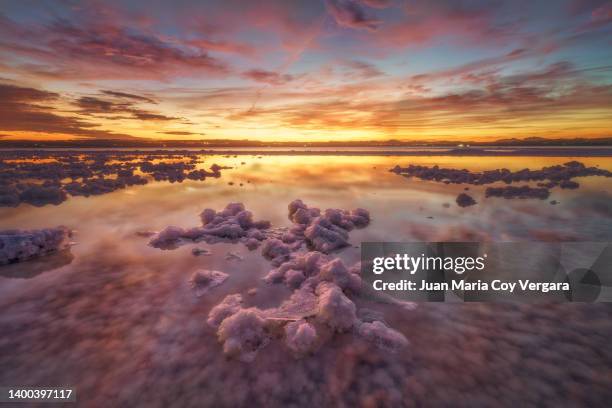 magical pink light - natural park of las lagunas de la mata (torrevieja, alicante, spain) - cloud sales fotografías e imágenes de stock