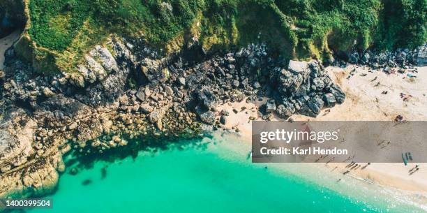 a aerial view of a sandy beach in cornwall - st ives cornwall fotografías e imágenes de stock