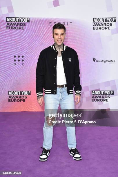Federico Leonardo Lucia aka Fedez arrives at the ABOUT YOU Awards Europe 2022 at Superstudio Maxi on May 26, 2022 in Milan, Italy.