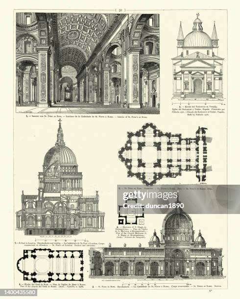 baroque architecture, st peter's, rome, church del redentore, venice, st paul's, london - st peter's basilica stock illustrations