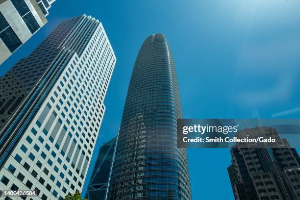 Low-angle view of Salesforce tower, San Francisco, California, May 4, 2022.