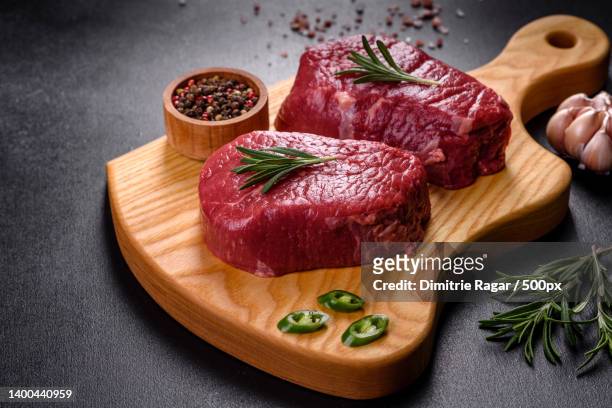 raw fillet steak cooking on stone table raw meat - beef bildbanksfoton och bilder
