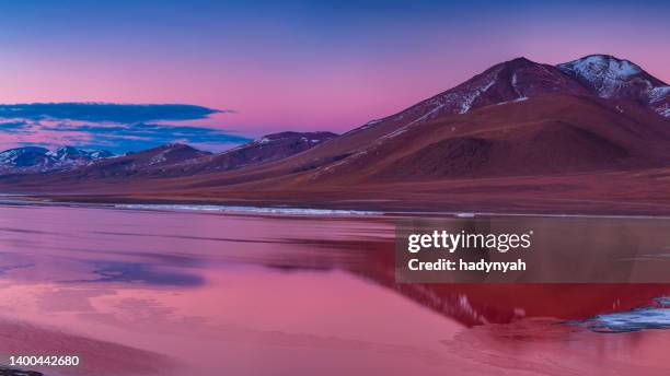 lever de soleil sur le lac laguna colorada, bolivie altiplano - bolivia photos et images de collection
