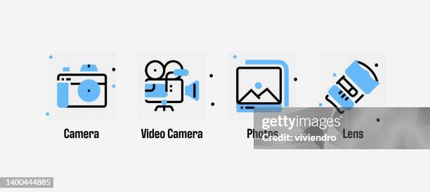 quad icon pack of photography line set - front camera icon stock illustrations