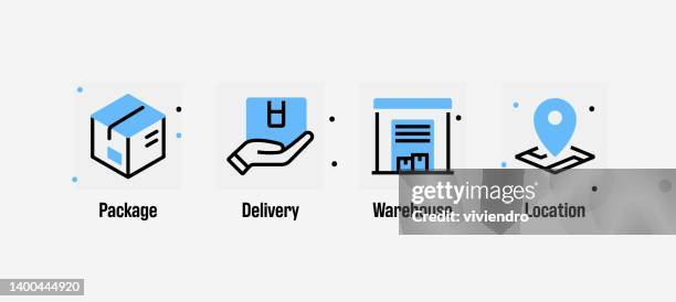 quad-icon-paket des lieferliniensatzes - shipping ahead of export figures stock-grafiken, -clipart, -cartoons und -symbole