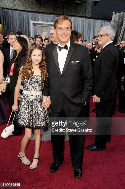 Screenwriter Aaron Sorkin and daughter Monica arrive at the 84th Annual Academy Awards held at the Hollywood & Highland Center on February 26, 2012...