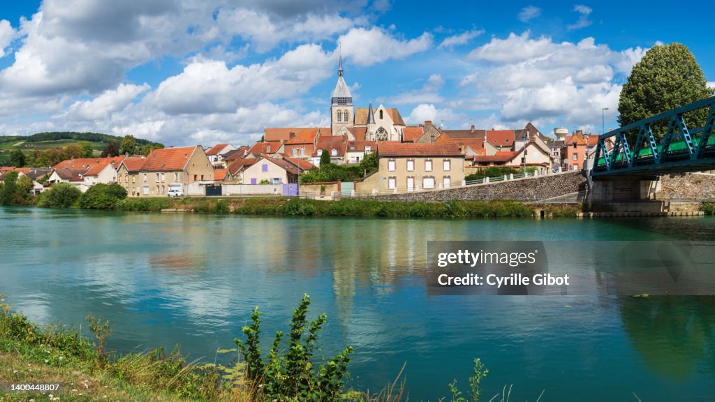 The banks of the Marne river flowing through Damery, Champagne region, France