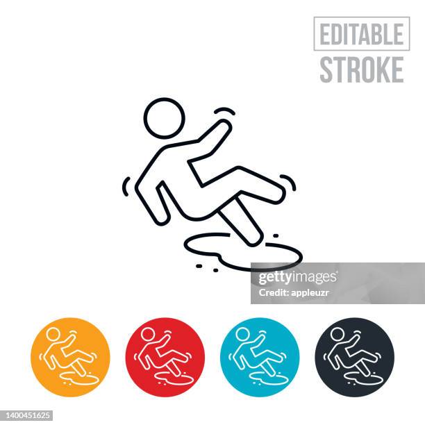 symbol "person rutschende und fallende dünne linie" - bearbeitbarer strich - slippery stock-grafiken, -clipart, -cartoons und -symbole