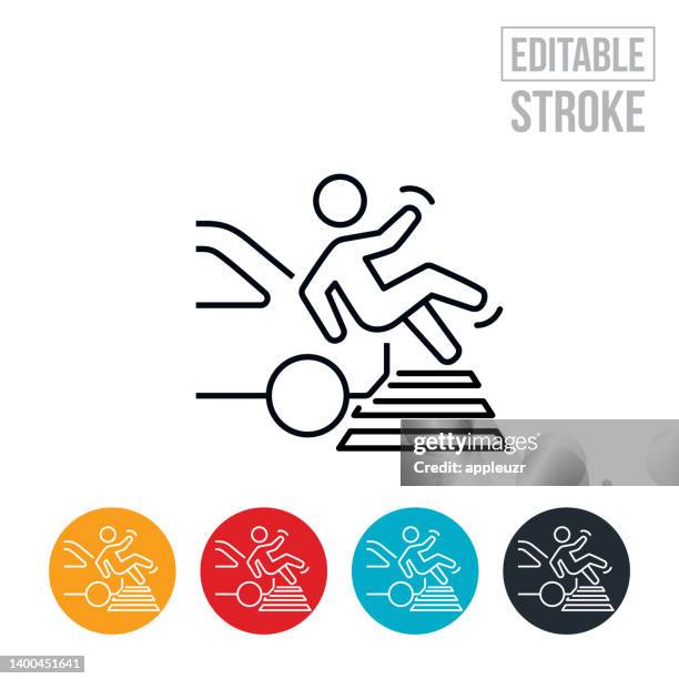 pedestrian being hit by moving car in crosswalk thin line icon - editable stroke - hitting stock illustrations