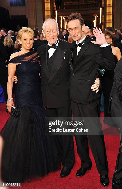 Catherine Brelet, Max von Sydow and Cedric von Sydow arrive at the 84th Annual Academy Awards held at the Hollywood & Highland Center on February 26,...