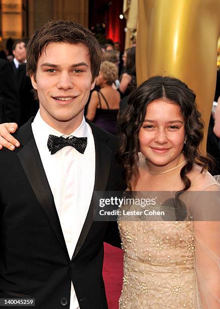 Actor Nick Krause and actress Amara Miller arrive at the 84th Annual Academy Awards held at the Hollywood & Highland Center on February 26, 2012 in...