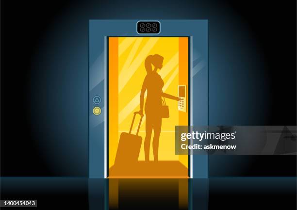woman in elevator - open suitcase stock illustrations