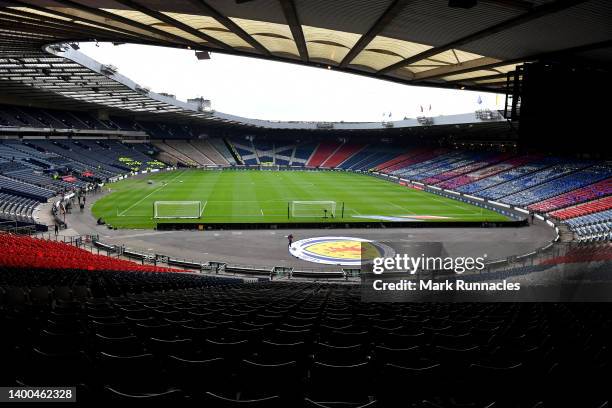 General view inside the stadium prior to the FIFA World Cup Qualifier match between Scotland and Ukraine at Hampden Park on June 01, 2022 in Glasgow,...