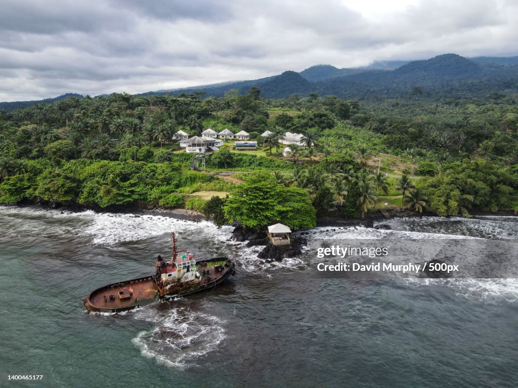 High angle view of river amidst trees against sky,Cameroon