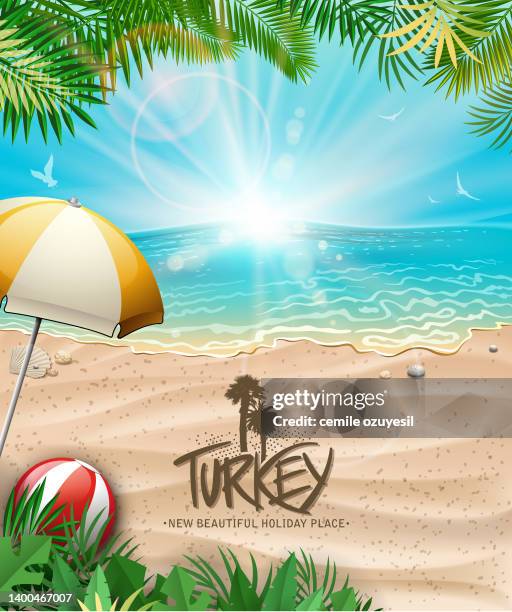 relaxation turkey beach - castle background stock illustrations