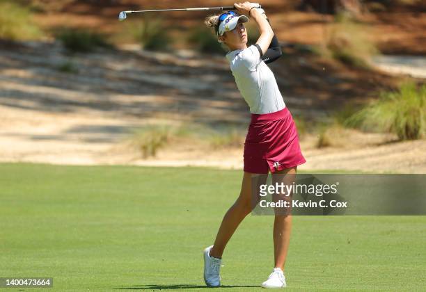 Nelly Korda of the United States plays a shot on the 17th hole during a practice round prior to the 77th U.S. Women's Open Championship at Pine...
