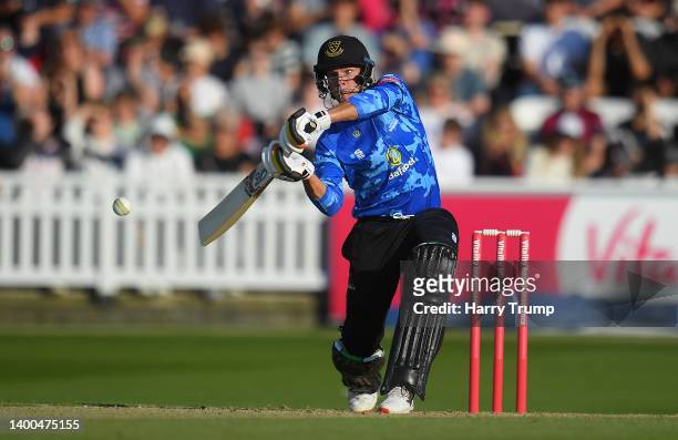 Josh Philippe of Sussex Sharks plays a shot during the Vitality T20 Blast match between Somerset and Sussex Sharks at The Cooper Associates County...