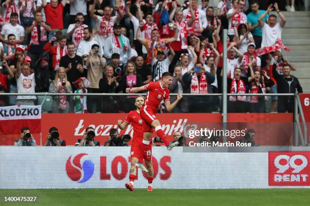 Jakub Kaminski of Poland celebrates after scoring their team's first goal during the UEFA Nations League League A Group 4 match between Poland and...