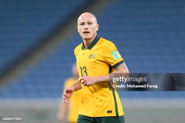 Aaron Mooy of Australia looks on during the International Friendly match between Jordan and Australia Socceroos at Al Janoub Stadium on June 01, 2022...