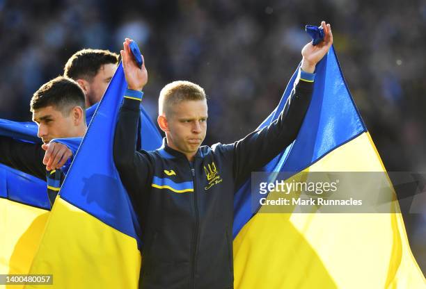Oleksandr Zinchenko of Ukraine acknowledges the fans prior to the FIFA World Cup Qualifier match between Scotland and Ukraine at Hampden Park on June...