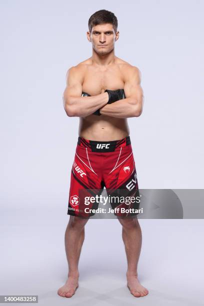 Movsar Evloev poses for a portrait during a UFC photo session on June 1, 2022 in Las Vegas, Nevada.