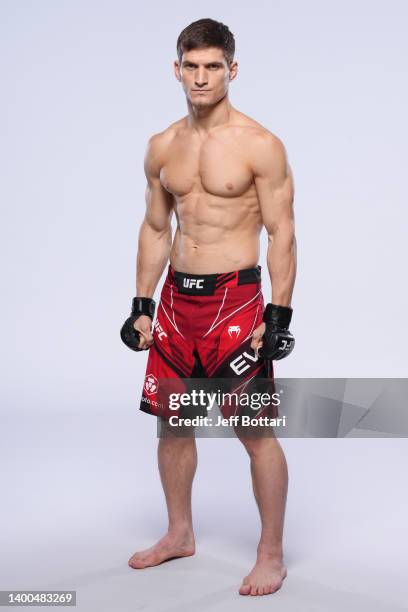 Movsar Evloev poses for a portrait during a UFC photo session on June 1, 2022 in Las Vegas, Nevada.