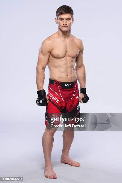 Movsar Evloev poses for a portrait during a UFC photo session on June 1, 2022 in Las Vegas, Nevada.