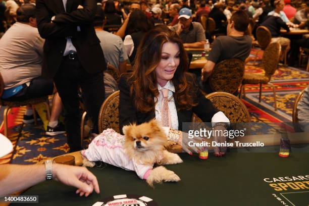 Television star and restaurateur Lisa Vanderpump plays poker in the 2022 World Series of Poker Team Member tournament at Paris Las Vegas on May 31,...