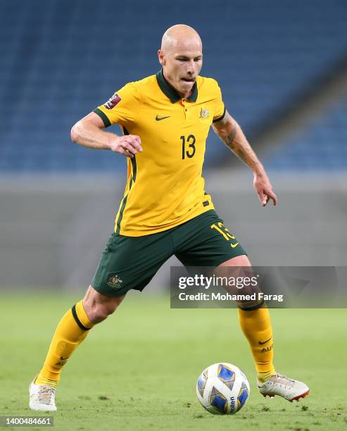 Aaron Mooy of Australia on the ball during the International Friendly match between Jordan and Australia Socceroos at Al Janoub Stadium on June 01,...