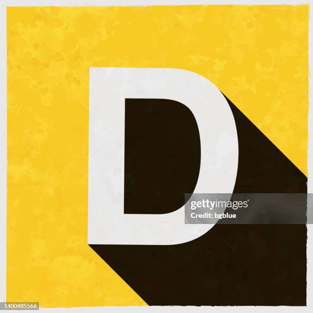 letter d. icon with long shadow on textured yellow background - images of letter d stock illustrations