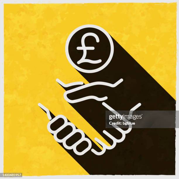 pound agreement. icon with long shadow on textured yellow background - copper texture stock illustrations