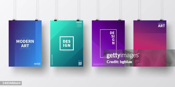 posters with colorful abstract designs, isolated on white background - binder clip vector stock illustrations