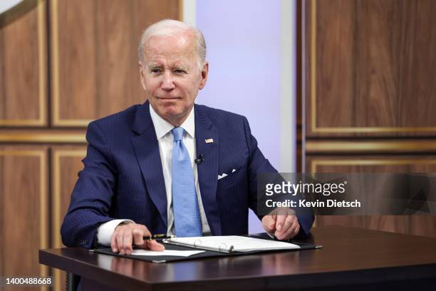 President Joe Biden meets virtually with baby formula manufacturers at the Eisenhower Executive Office Building on June 01, 2022 in Washington, DC....