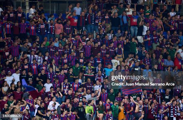 Eibar fans enjoy the atmosphere during the LaLiga Smartbank match between SD Eibar and Tenerife at Estadio Municipal de Ipurua on May 21, 2022 in...