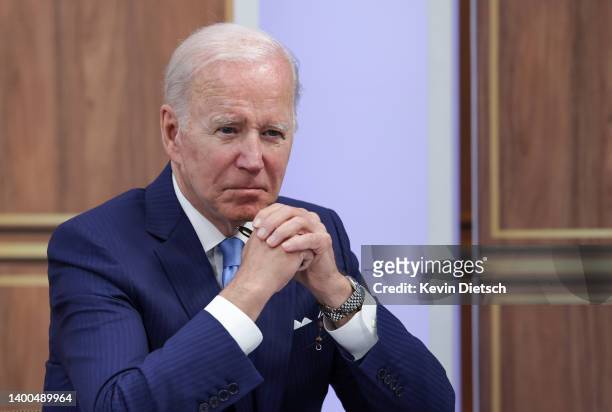 President Joe Biden meets virtually with baby formula manufacturers at the Eisenhower Executive Office Building on June 01, 2022 in Washington, DC....