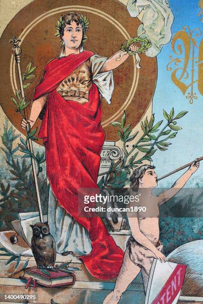illustrations, cliparts, dessins animés et icônes de athéna, déesse grecque antique de la connaissance, de la sagesse, de l’artisanat, de la civilisation et de la justice - déesse grecque