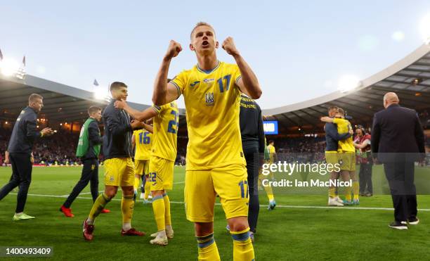 Oleksandr Zinchenko of Ukraine celebrates after their sides victory during the FIFA World Cup Qualifier match between Scotland and Ukraine at Hampden...