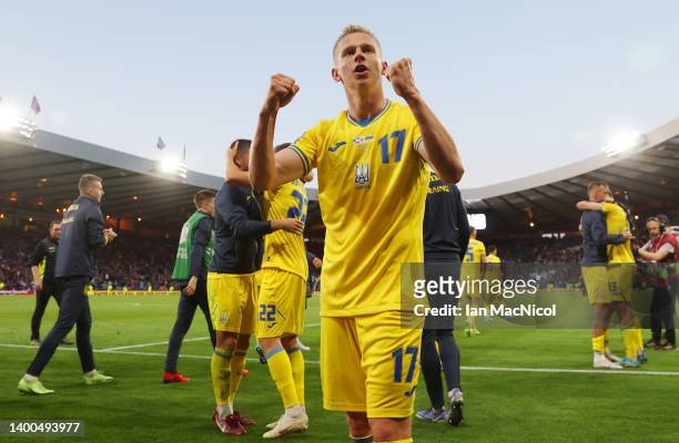 Oleksandr Zinchenko of Ukraine celebrates after their sides victory during the FIFA World Cup Qualifier match between Scotland and Ukraine at Hampden...