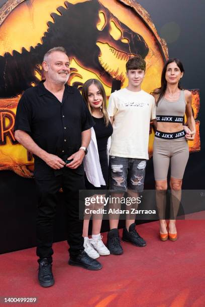 Pablo Carbonell, Mafalda Carbonell and Maria Arellano attend the "Jurassic World: Dominion" Premiere at Callao Cinema on June 01, 2022 in Madrid,...