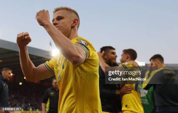 Oleksandr Zinchenko of Ukraine celebrates after their sides victory during the FIFA World Cup Qualifier match between Scotland and Ukraine at Hampden...