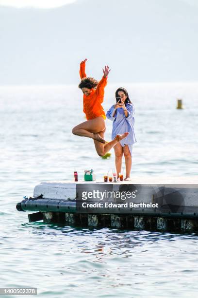 Lena Mahfouf aka Lena Situations is seen during the 75th annual Cannes film festival at the pier of the Hotel Martinez on May 27, 2022 in Cannes,...