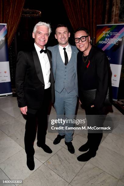 Phillip Schofield, Gok Wan and Mark McAdam attend the Rainbow Honours at 8 Northumberland Avenue on June 01, 2022 in London, England.