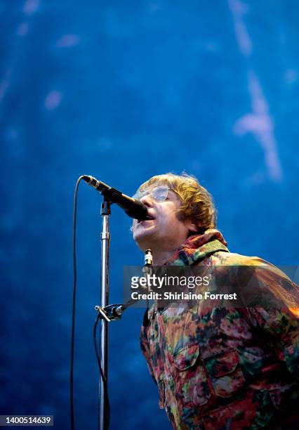 Liam Gallagher performs at Etihad Stadium on June 01, 2022 in Manchester, England.