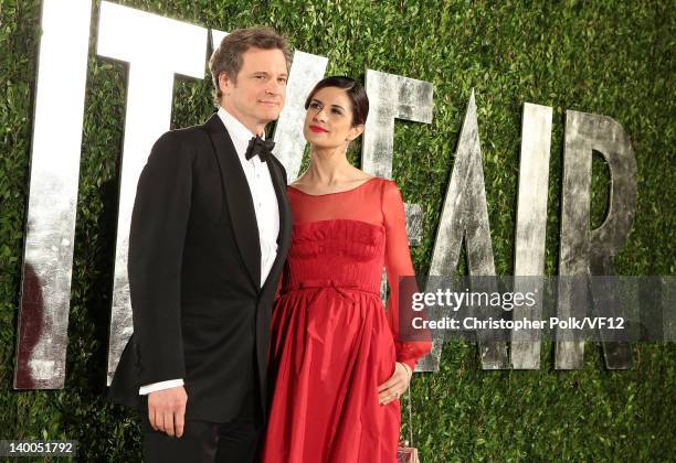 Actor Colin Firth and Livia Giuggioli attend the 2012 Vanity Fair Oscar Party Hosted By Graydon Carter at Sunset Tower on February 26, 2012 in West...