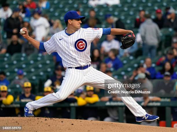 Kyle Hendricks of the Chicago Cubs throws a pitch during the first inning of a game against the Milwaukee Brewers at Wrigley Field on June 01, 2022...