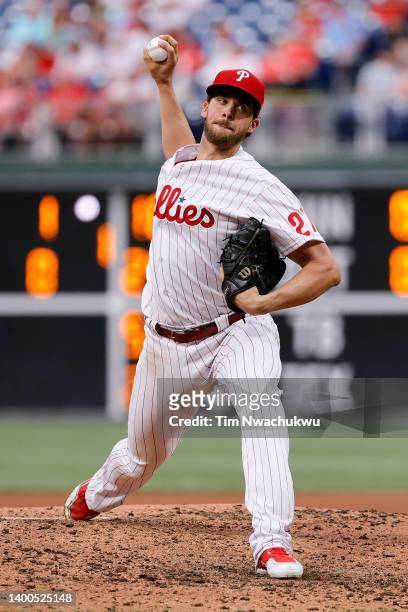 Aaron Nola of the Philadelphia Phillies pitches during the fourth inning against the San Francisco Giants at Citizens Bank Park on June 01, 2022 in...