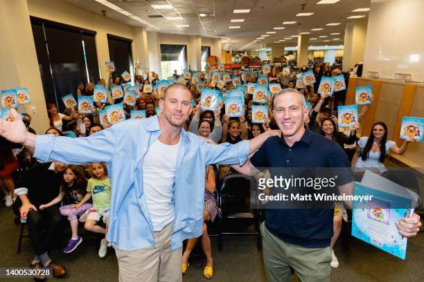 Channing Tatum and Mickey Rapkin pose for a photo before he signs copies of his new children's book "The One and Only Sparkella Makes A Plan" at...